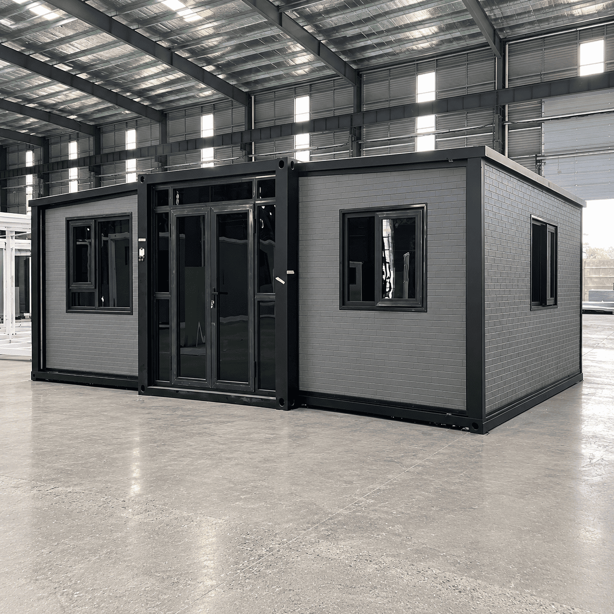 Casa container espandibile Casa Box da 15 piedi con pannello curvo in metallo grigio