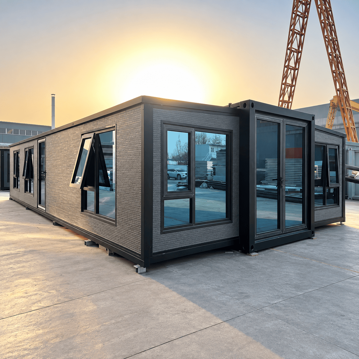 Casa container espandibile Casa Box da 40 piedi | Rivestimento strutturato grigio 3 camere da letto